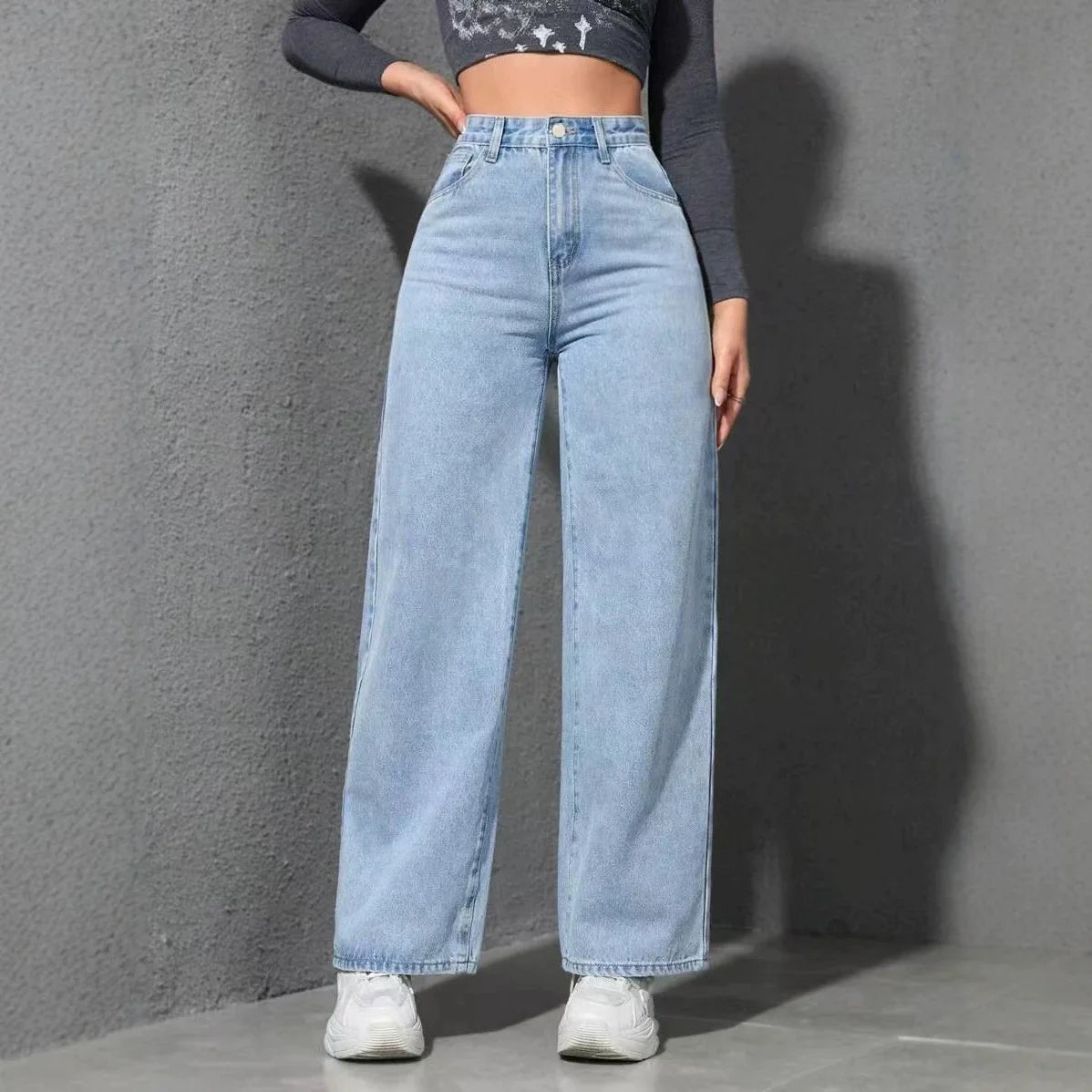 2026 New American Fashion Women's Loose Casual Wide Leg Straight Denim Jeans Baggy Streetwear Pants All Season Trousers