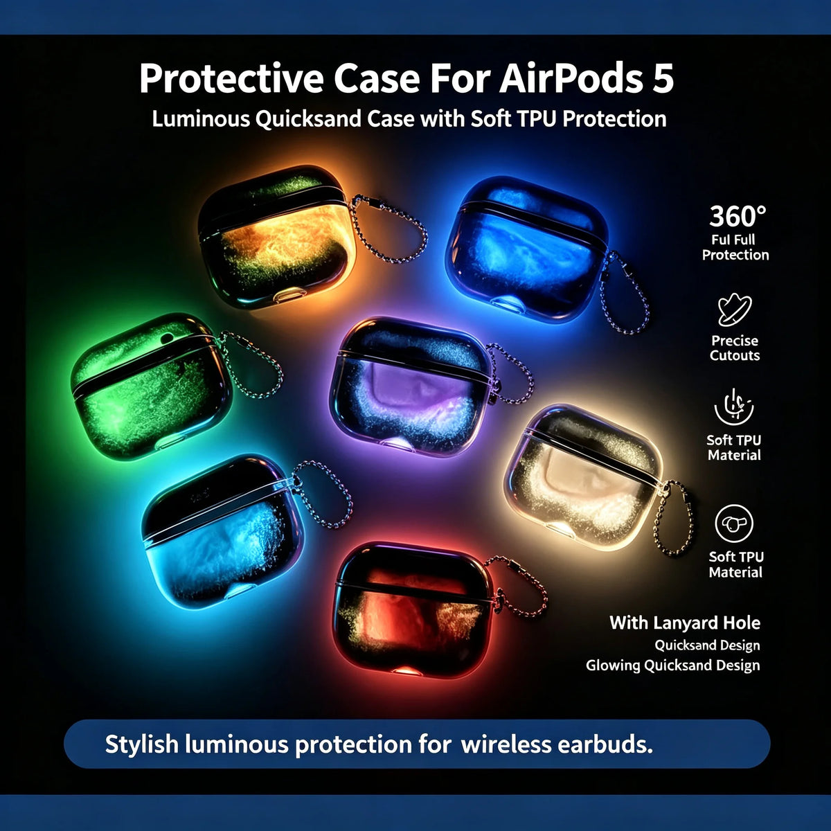 Glow in the Dark Quicksand Case for AirPods 5 4 3 2 1 Pro 3 Protective Cover Shockproof Wireless Earphone Case